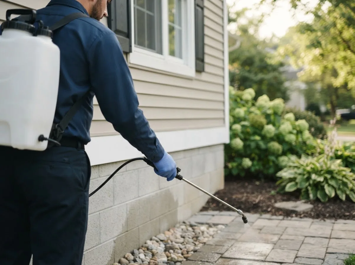 Pest control technician inspecting a home in Wales Center, NY